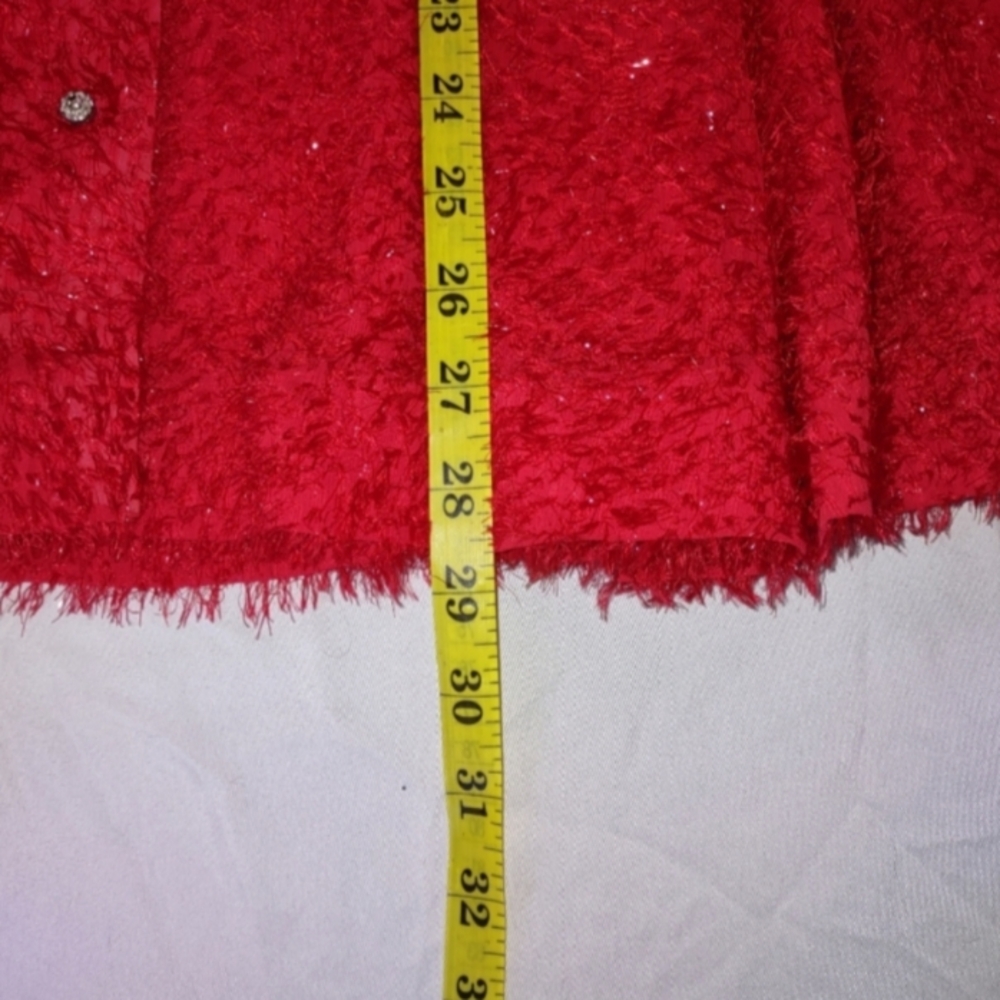 Vintage Red Fuzzy Knit Midi Skirt A-Line Holiday Fit Retro Chic Fall Winter 4-6 - Picture 16 of 17